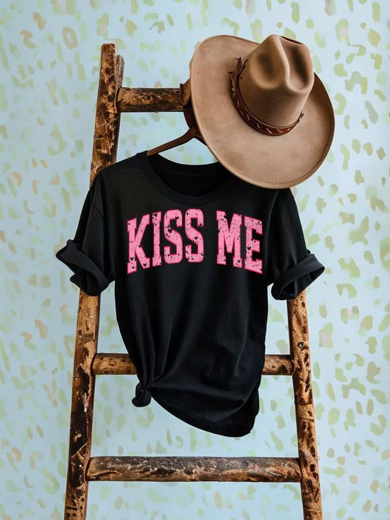 Kiss me on black hoodie, crewneck, long sleeve or graphic tee - Mavictoria Designs Hot Press Express