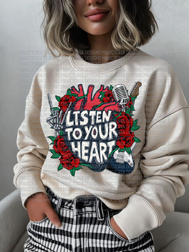 Listen to your heart sand hoodie, crewneck, long sleeve or graphic tee - Mavictoria Designs Hot Press Express