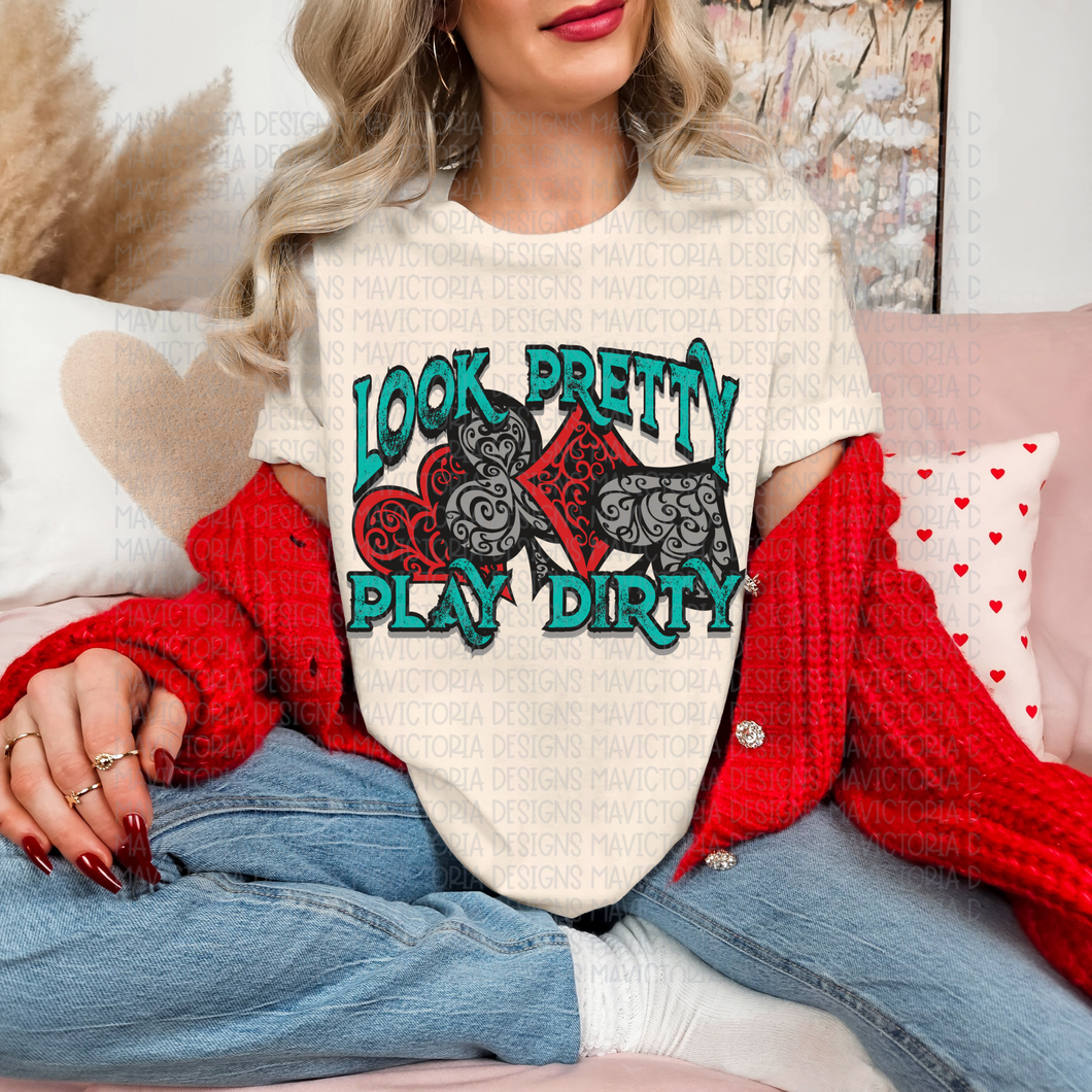 Ivory look pretty play dirty hoodie, crewneck, long sleeve or graphic tee - Mavictoria Designs Hot Press Express