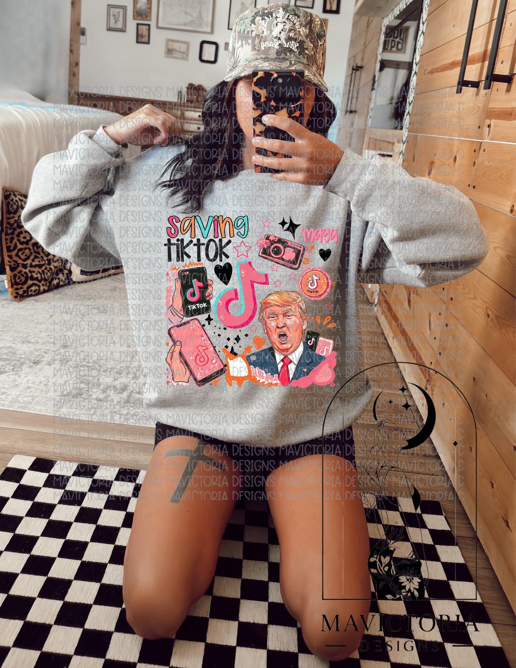 Saving tiktok TRUMP on ASH hoodie, crewneck, long sleeve or graphic tee - Mavictoria Designs Hot Press Express