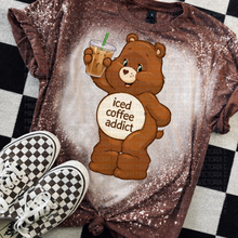 Load image into Gallery viewer, Care Bears iced coffee addict Cocoa brown bleached graphic tee OR clear tumbler OR trucker hat (must purchase separately) - Mavictoria Designs Hot Press Express
