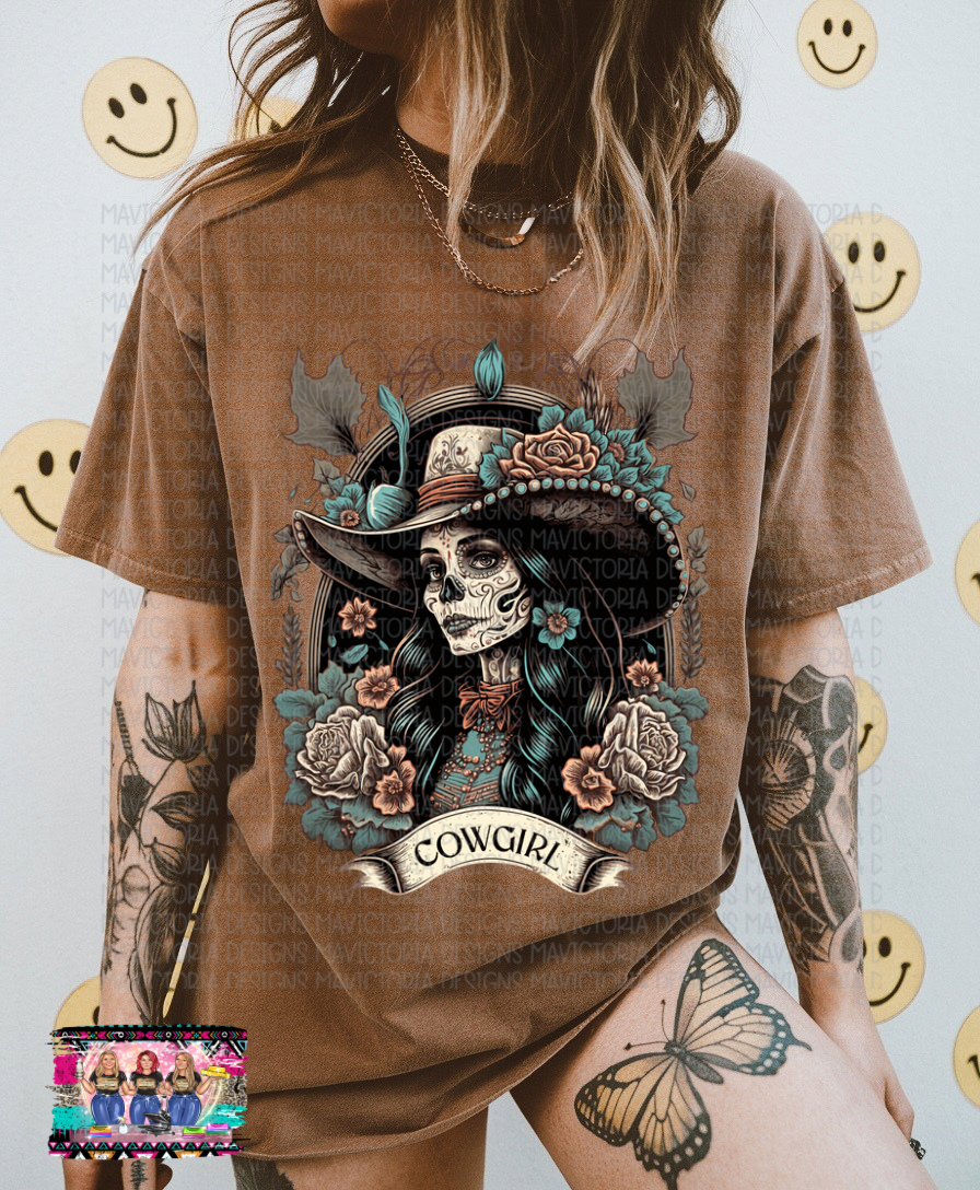 COWGIRL on espresso brown WESTERN graphic tee - Mavictoria Designs Hot Press Express