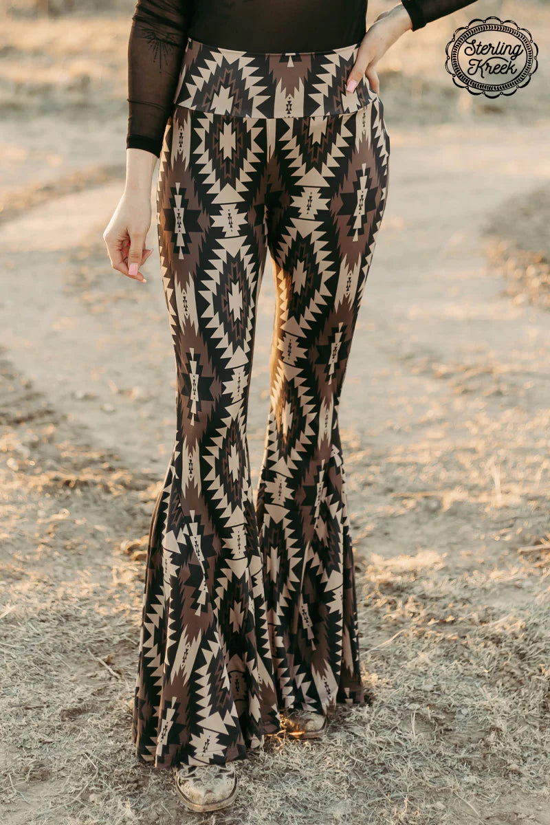 Back to Texas brown Aztec bells // pants // yoga fit - Mavictoria Designs Hot Press Express