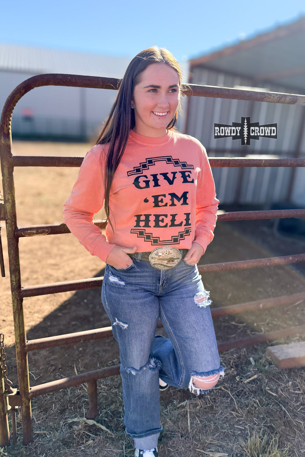 Give 'Em Hell Long Sleeve Tee - Mavictoria Designs Hot Press Express