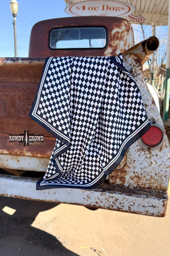 SMALL Black Checkered Out Wild Rag/ Scarf - Mavictoria Designs Hot Press Express