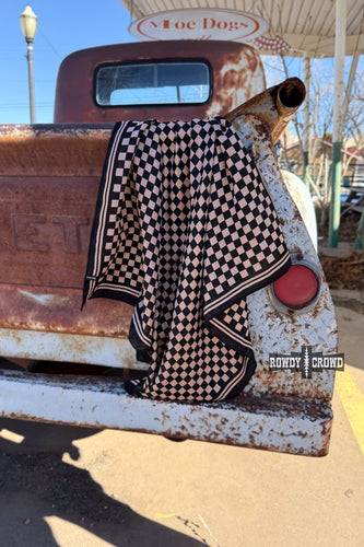 SMALL Tan Checkered Out Wild Rag/ Scarf - Mavictoria Designs Hot Press Express