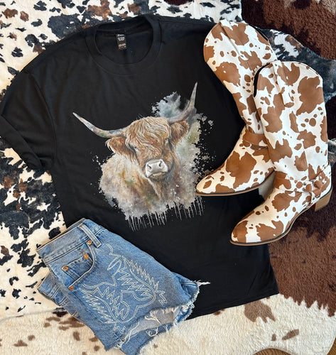 Highland cattle western women’s graphic tee - Mavictoria Designs Hot Press Express