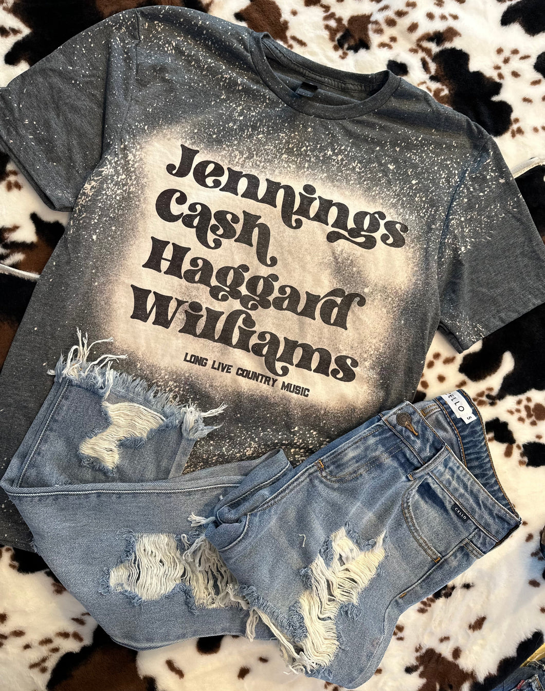 Bleached Jennings Cash Haggard Williams long live country music graphic tee or sweatshirt - Mavictoria Designs Hot Press Express