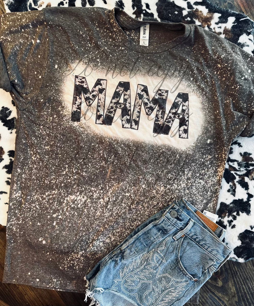 Bleached charcoal cowhide Mama graphic tee or sweatshirt graphic tee or sweatshirt - Mavictoria Designs Hot Press Express