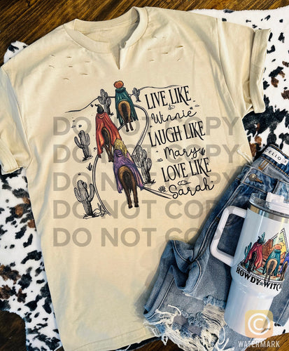 Distressed Live like Winnie laugh like Mary love like Sarah western hocus pocus graphic tee or sweatshirt graphic tee or sweatshirt - Mavictoria Designs Hot Press Express