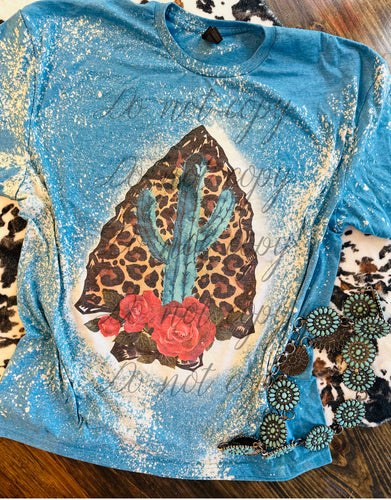 Blue bleached cactus floral arrowhead // graphic tee - Mavictoria Designs Hot Press Express