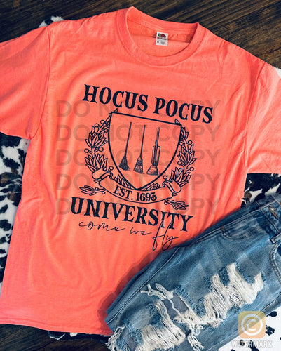 Hocus Pocus University Est. 1693 come we fly graphic tee or sweatshirt - Mavictoria Designs Hot Press Express