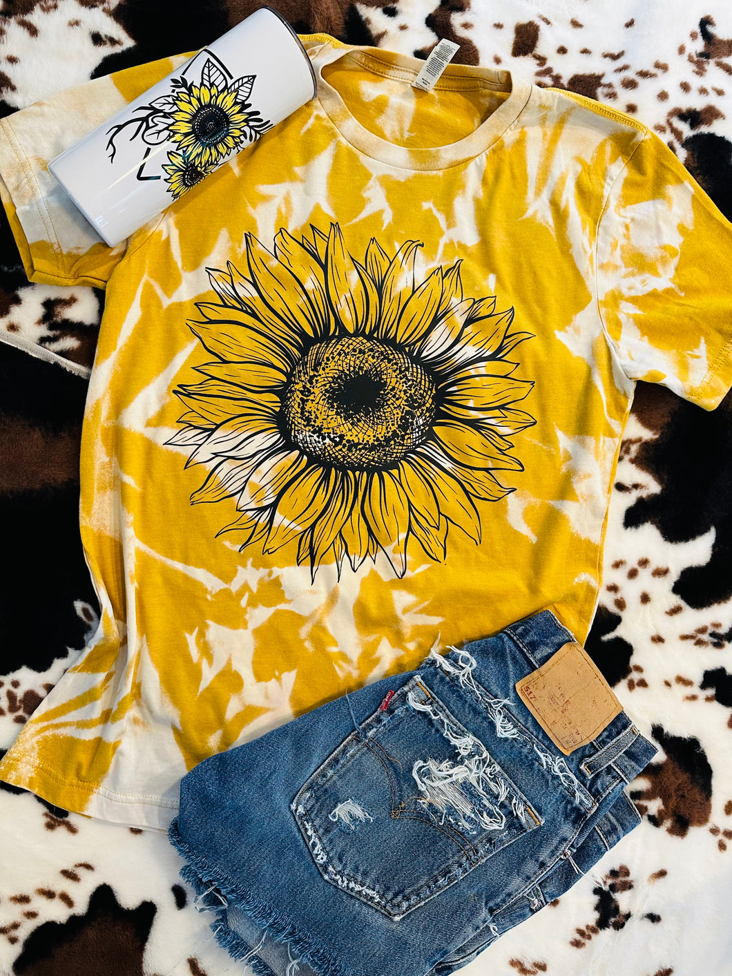 Bleached tie dye sunflower graphic tee or sweatshirt - Mavictoria Designs Hot Press Express