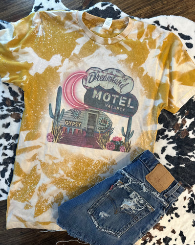 Western gypsy dreamland motel vacancy bleached graphic tee - Mavictoria Designs Hot Press Express