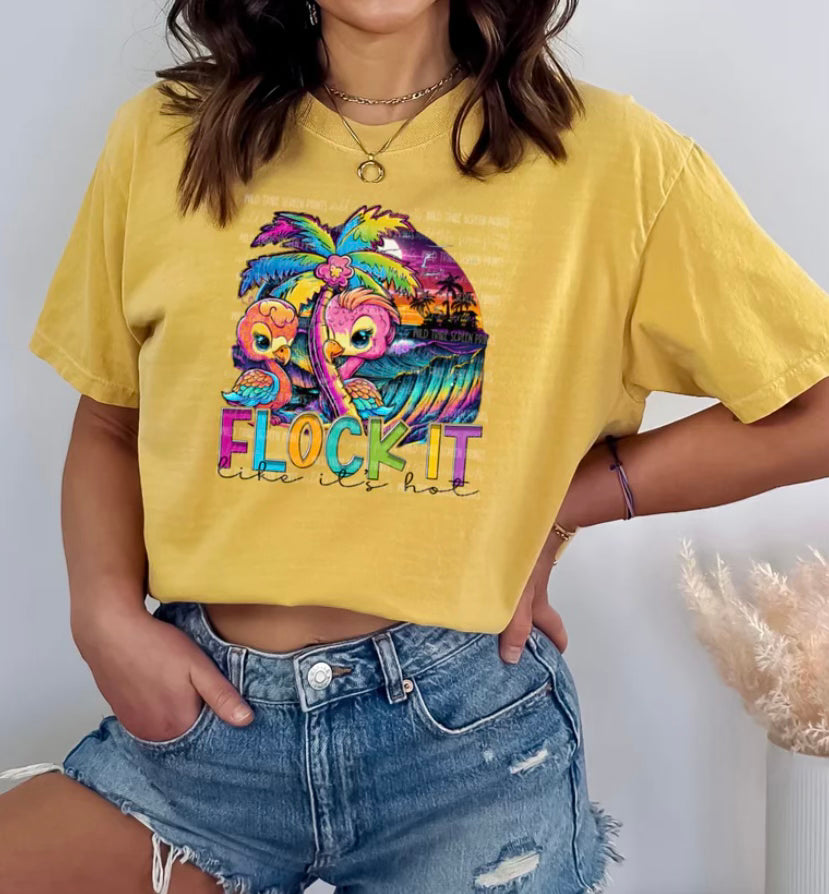 Flock it like it’s hot Lisa Frank funny graphic tee long sleeve crew or hoodie - Mavictoria Designs Hot Press Express