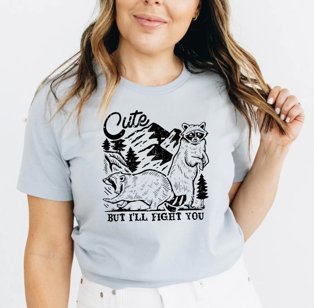 Cute but I’ll fight you. Raccoons. Mountain graphic tee - Mavictoria Designs Hot Press Express