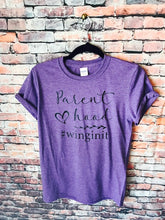 Load image into Gallery viewer, Parenthood #winginit purple t-shirt funny tee; tshirt; parent; mother shirt; mom shirt; graphic tee - Mavictoria Designs Hot Press Express
