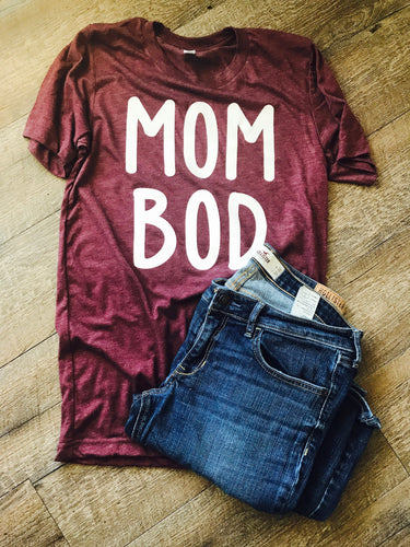 Mom Bod Short sleeve bella canvas tshirt. Heathered Maroon. - Mavictoria Designs Hot Press Express