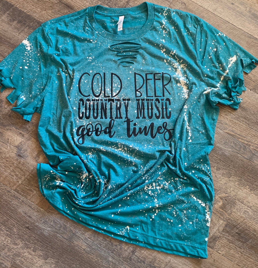 Cold beer country music and good times distressed graphic tee long sleeve crew or hoodie - Mavictoria Designs Hot Press Express