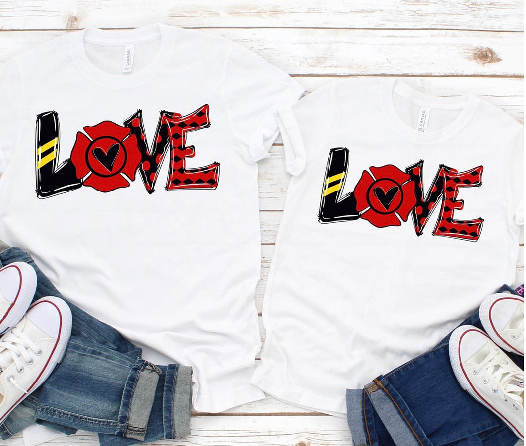 Firefighter love mommy and me or daddy and me graphic tees - Mavictoria Designs Hot Press Express