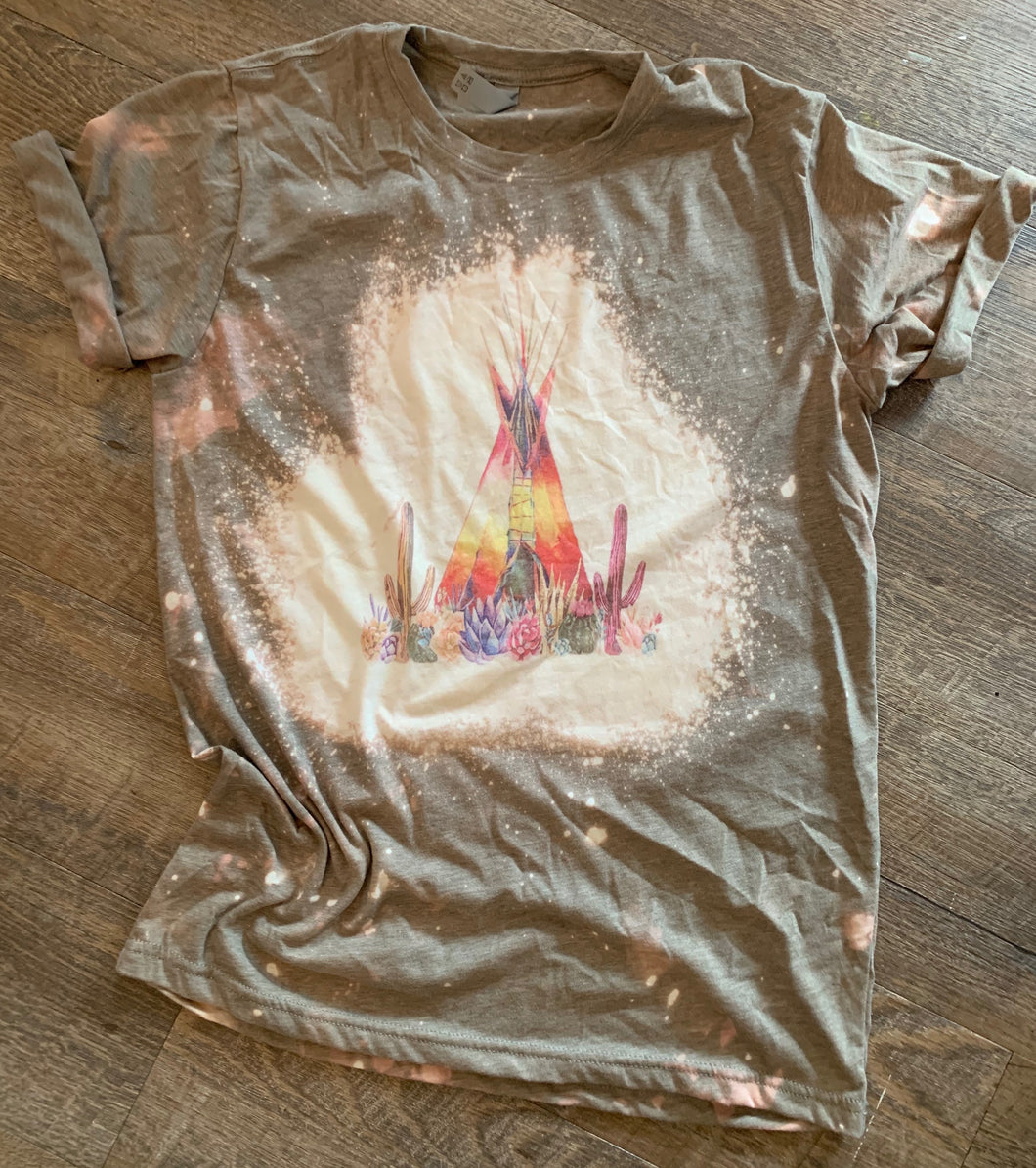 Teepee Cactus. Bleached Graphic Tee - Mavictoria Designs Hot Press Express