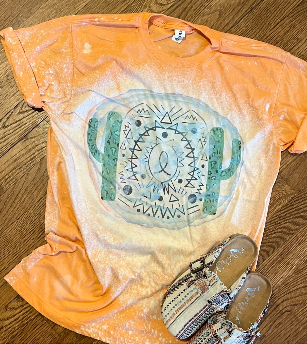 Cactus western bleached graphic tee - Mavictoria Designs Hot Press Express