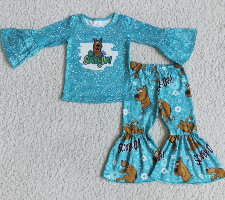 Preorder Teal Bleached Scooby Doo Tee With Matching Bells Set - Mavictoria Designs Hot Press Express