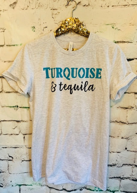 Turquoise And Tequila. Gray Tee. - Mavictoria Designs Hot Press Express