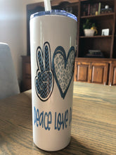 Load image into Gallery viewer, Peace Love Panthers (can be personalized) Glitter tumbler w/straw - Mavictoria Designs Hot Press Express
