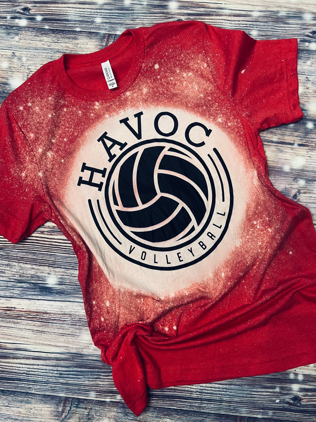 Havoc Volleyball graphic red bleached tee. Sports. - Mavictoria Designs Hot Press Express