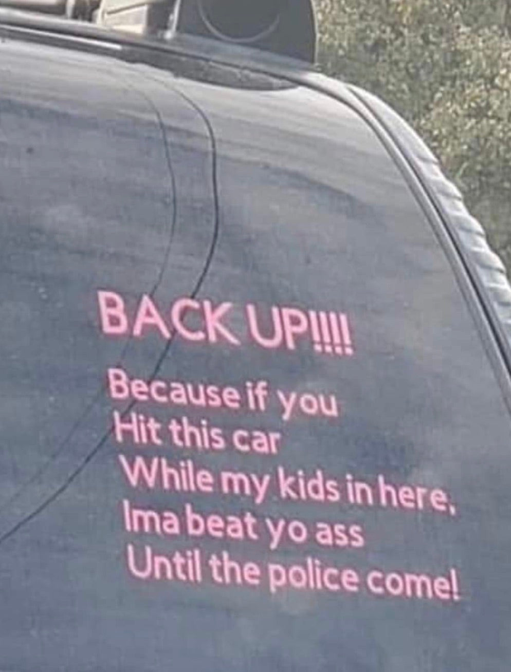 Back up!!! Because if you hit my car while my kids are in here, ima beat yo ass until the police come Funny Car decal. Pink or white. - Mavictoria Designs Hot Press Express