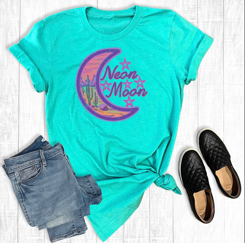 Western Neon Moon graphic tee - Mavictoria Designs Hot Press Express