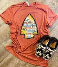 Load image into Gallery viewer, Serape sunflower cowhide arrowhead. H clay Graphic Tee. - Mavictoria Designs Hot Press Express

