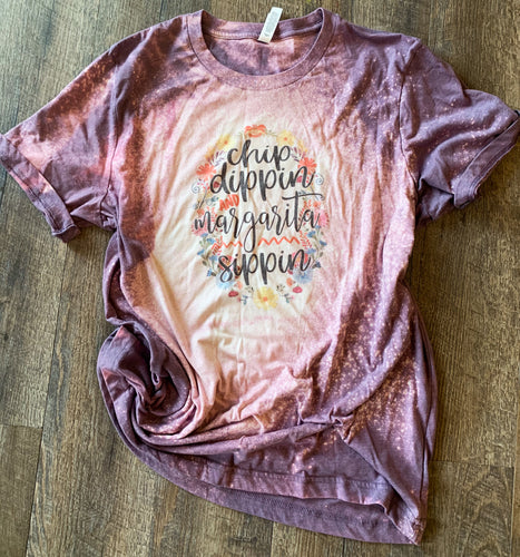 Chip dippin and margarita sippin bleached out funny graphic tee long sleeve crew or hoodie - Mavictoria Designs Hot Press Express