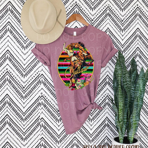 Oval serape outlaw bronco // Bella heather orchid // graphic tee - Mavictoria Designs Hot Press Express