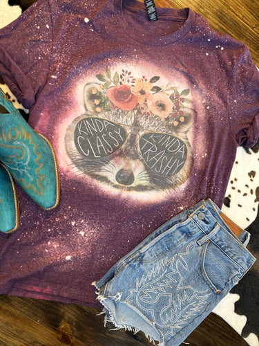 Kinda classy kinda trashy raccoon western bleached graphic tee - Mavictoria Designs Hot Press Express