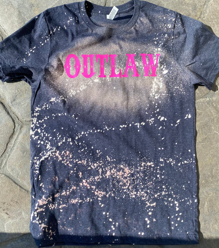 Outlaw. Bleached navy graphic hoodie tee crew or long sleeve - Mavictoria Designs Hot Press Express