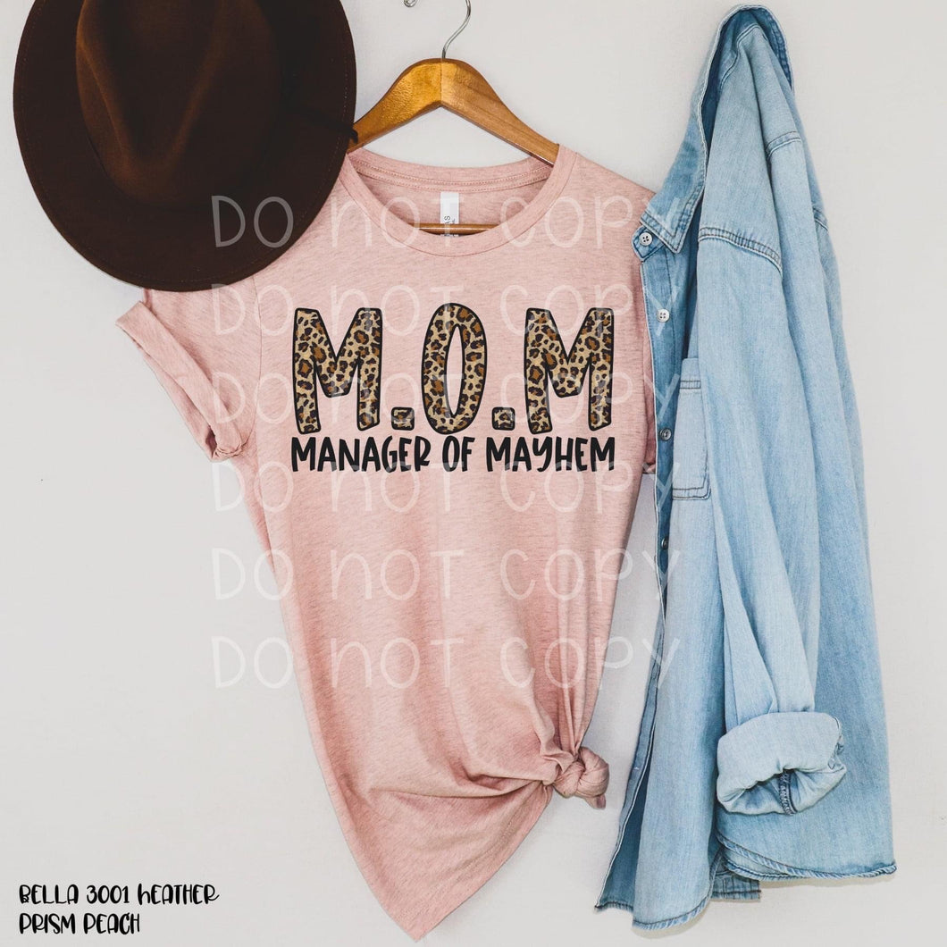 M.O.M. Manager of Mayhem leopard // heather prism peach Bella // graphic tee - Mavictoria Designs Hot Press Express