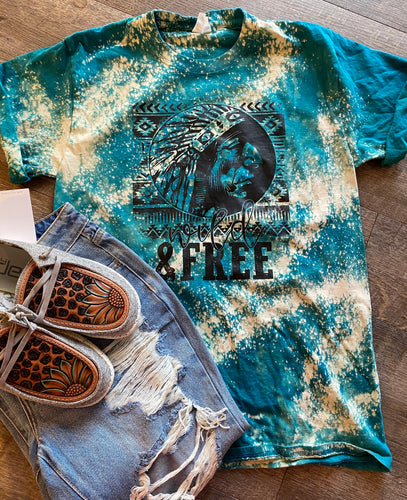 Wild & Free. Aztec Indian. Western. Bleached Graphic tee. - Mavictoria Designs Hot Press Express
