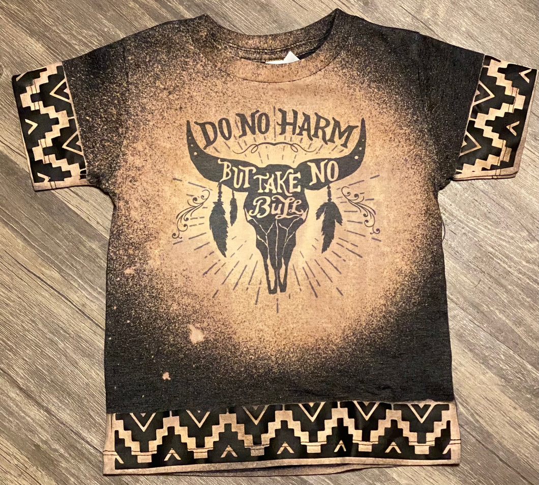 KIDS Do No Harm Take No Bull with Tribal trim. Charcoal bleached graphic onesie or tee. - Mavictoria Designs Hot Press Express