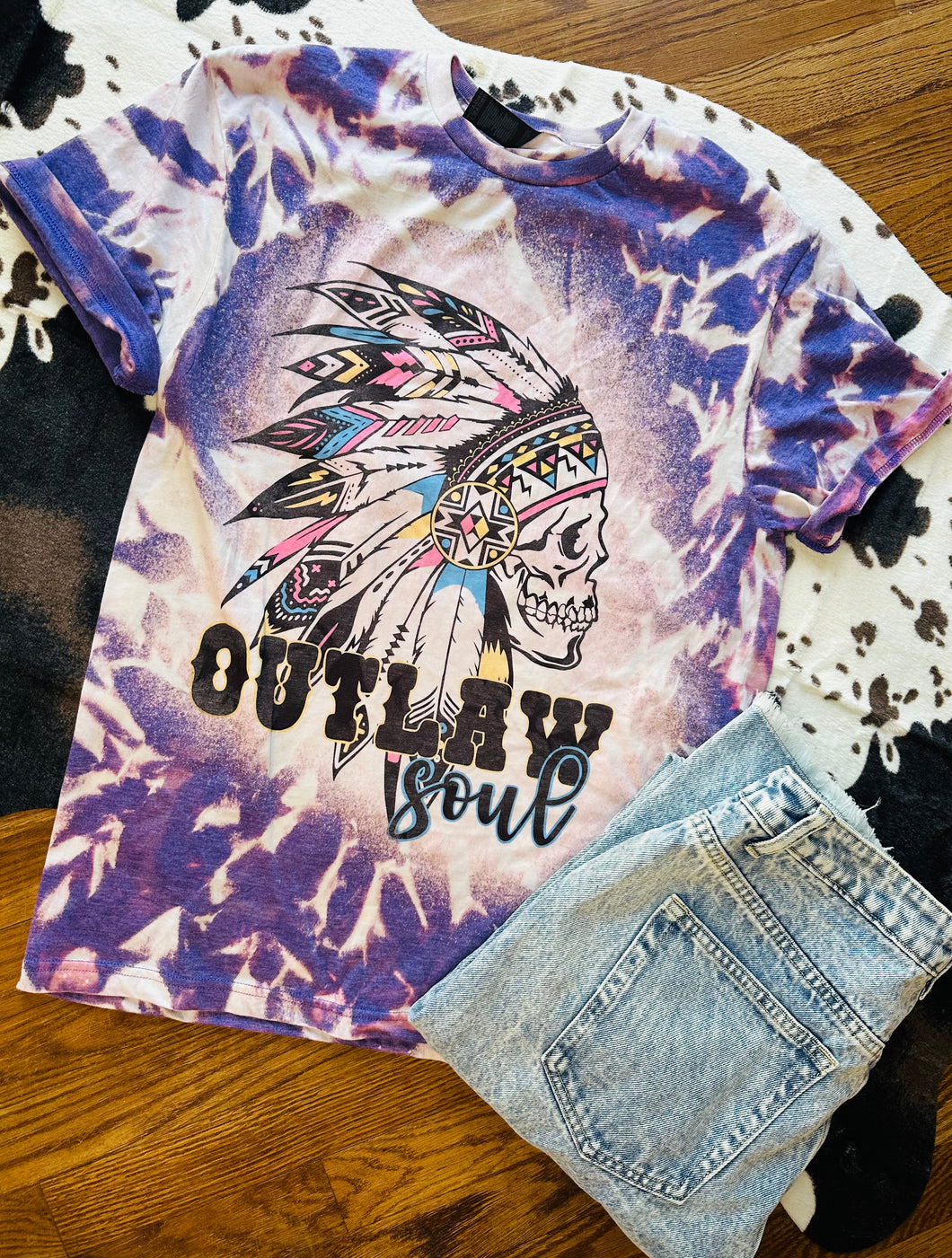 Western feather dress Outlaw soul bleached graphic tee - Mavictoria Designs Hot Press Express