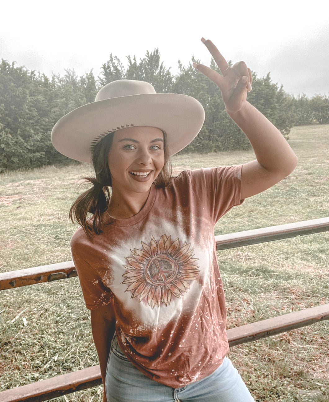 Peace Sign Sunflower // Mauve bleached distressed graphic tee - Mavictoria Designs Hot Press Express