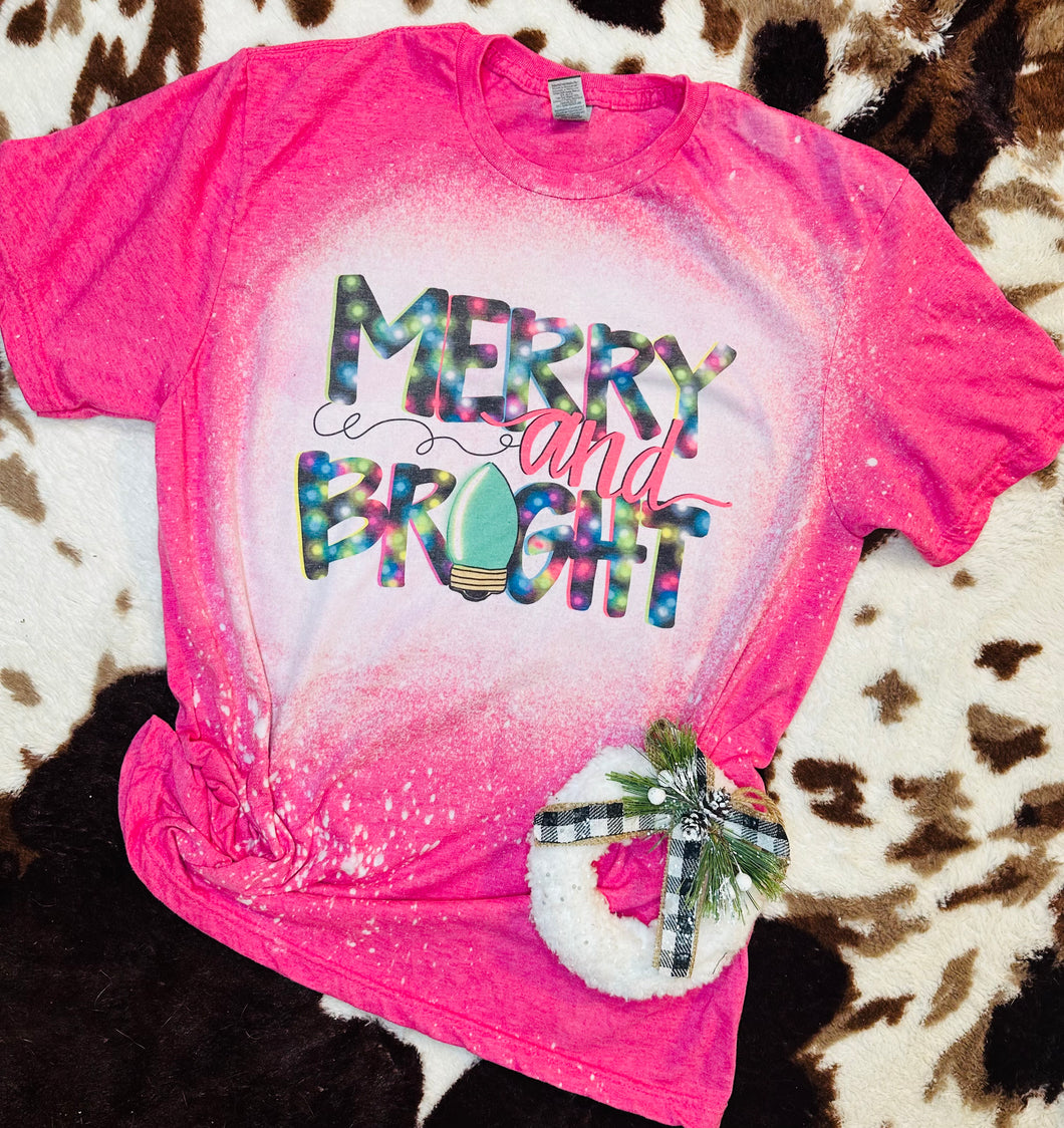 Merry and Bright bleached graphic tee - Mavictoria Designs Hot Press Express