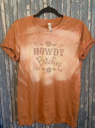 Howdy bitches heathered autumn bleached leopard design - Mavictoria Designs Hot Press Express