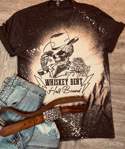Whiskey bent. Hell bound bleached graphic tee - Mavictoria Designs Hot Press Express