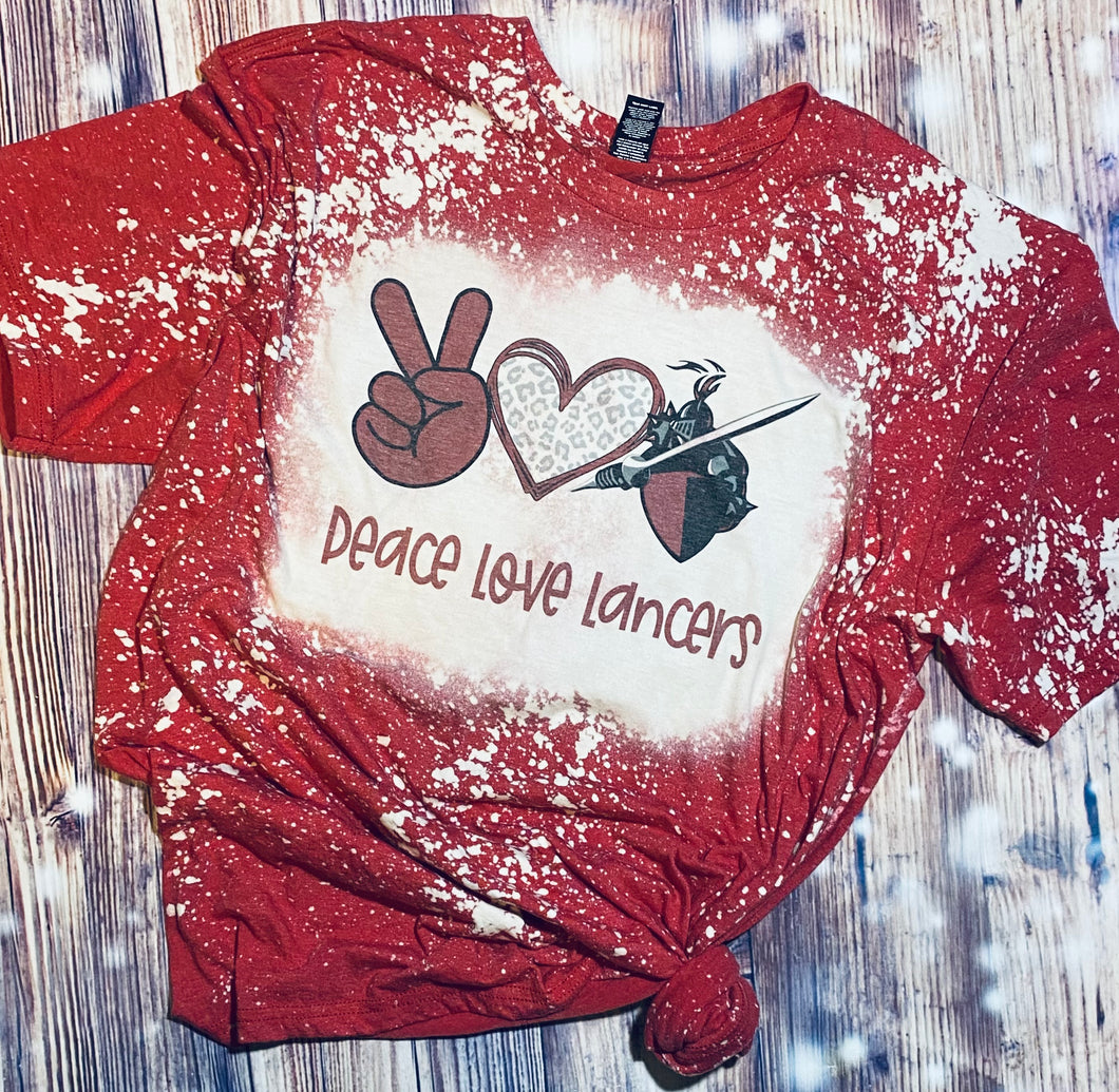 KIDS Peace Love Lancers red bleached graphic tee - Mavictoria Designs Hot Press Express