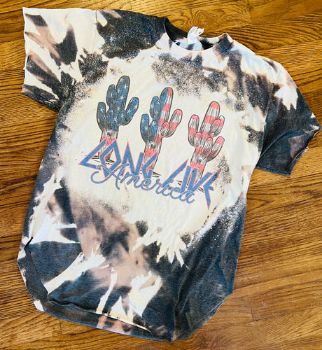 Long live America western graphic tee bleached America 4th of July - Mavictoria Designs Hot Press Express