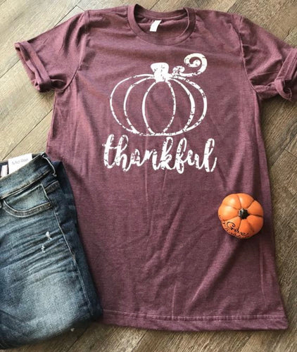 Thankful pumpkin grunge distressed graphic tee for fall - Mavictoria Designs Hot Press Express