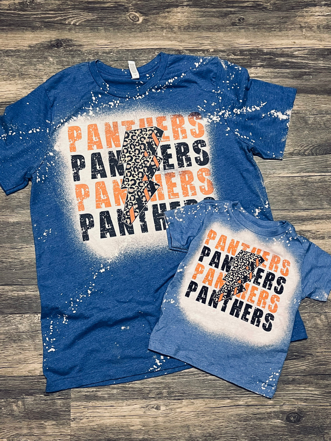 Panthers repeat leopard bolt blue bleached graphic tee - Mavictoria Designs Hot Press Express