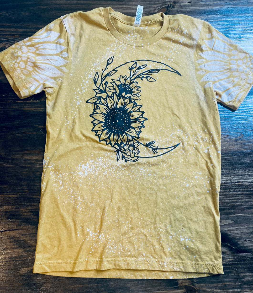 Sunflower Moon Yellow bleached w/ sunflower sleeve graphic tee - Mavictoria Designs Hot Press Express